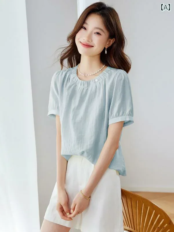 Tシャツ レディース 半袖 トップス カットソー ゆったり 体型カバー 大きいサイズ プラスサイズ 着痩せ 接触冷感 無地 ラウンドネック 丸首 切り替え シンプル カジュアル 普段着 通勤通学 春夏物