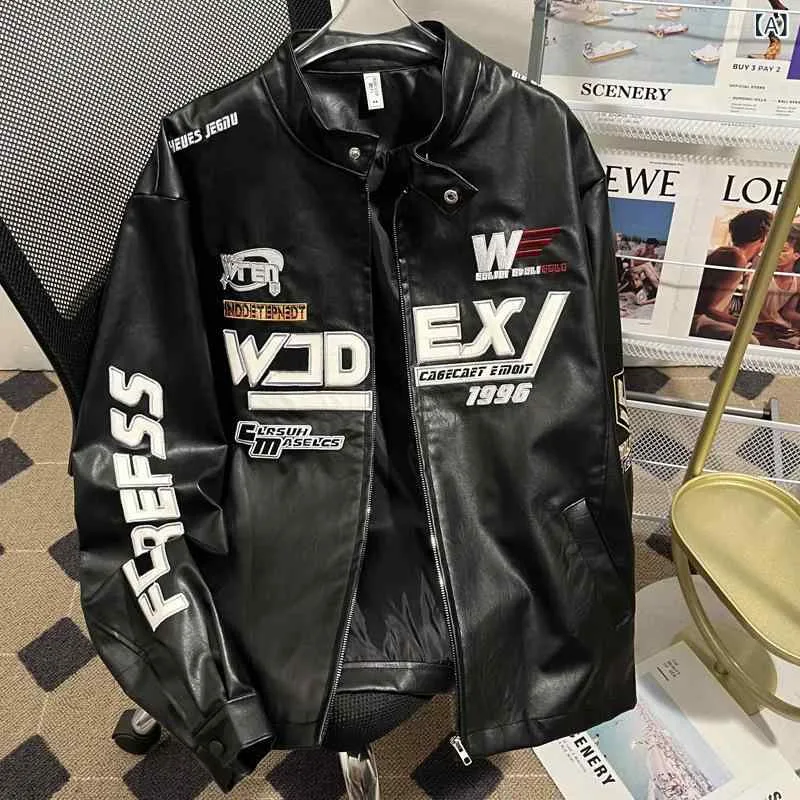 レザージャケット メンズ 春秋用 アウター 襟付き ライダースジャケット フェイクレザー 合成皮革 バイク用 切り替え 刺繍入り スタジャン ブルゾン 飛行服 ジャンパー 長袖 おしゃれ かっこいい ゆったり 大きいサイズ 体型カバー 着痩せ 細見え 普