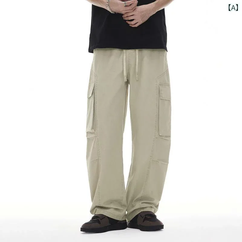 カーゴパンツ メンズ ゆったり 大きいサイズ ストレート ワークパンツ ズボン ボトムス ドローストリング デザイン性 体型カバー 着痩せ スタイルアップ ワイドパンツ カジュアルパンツ ダンス衣装 通気性 機能的 ストリート系 無地 普段使い アウトド