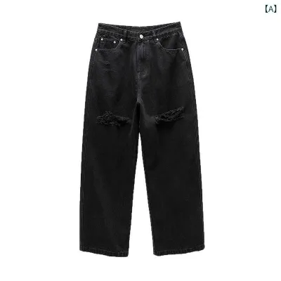 デニムパンツ 男性用 メンズ ワイドパンツ ジーンズ ストレート 切り替え ゆったり ビッグシルエット カジュアル ストリート系 アメカジ ダメージ加工 ウォッシュ加工 ヴィンテージ感 高級感 ジーパン ロング丈 大きいサイズ 体型カバー 着痩せ お腹周