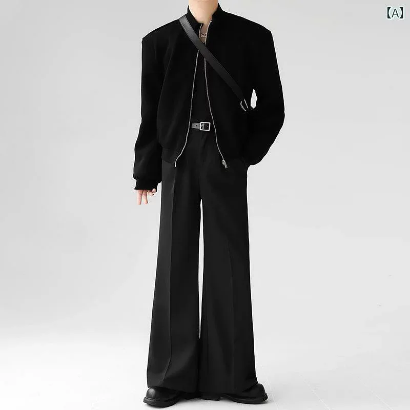 スラックス メンズ 男性用 ワイドパンツ ボトムス 春夏 ズボン 長ズボン センタープレス ストレートパンツ テーパードパンツ 高級感 垂れ感 落ち感 ゆったり 体型カバー 大きいサイズ プラスサイズ 着痩せ 細見え 普段使い 通勤用 オフィス 仕事用