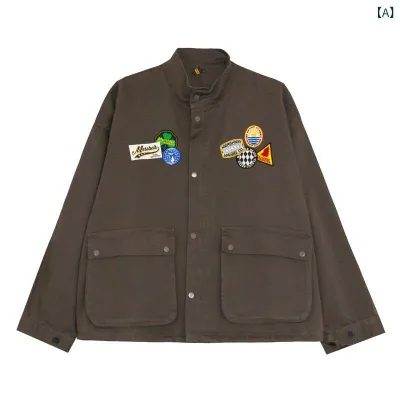 ジャケット 男女兼用 ユニセックス 春秋 アウター ブルゾン ジャンパー 上着 アメリカンワッペン 刺繍 ワークスタイル ハリントンジャケット カジュアル レトロ ゆったり 大きいサイズ 体型カバー ビッグシルエット オーバーサイズ 羽織り 防風 通気性