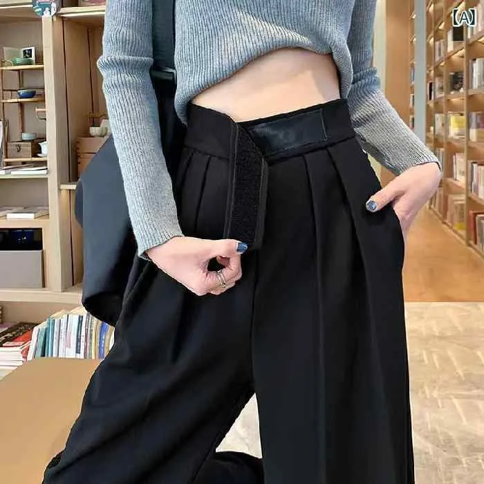 ワイドパンツ レディース 春秋 ハイウエスト ズボン 体型カバー ゆったり ストレートパンツ ベルクロ 調節可能 美脚 着痩せ ボトムス 長ズボン カジュアルパンツ ロングパンツ 落ち感 部屋着 通勤用 普段使い オフィスパンツ スラックス風 伸縮性 無