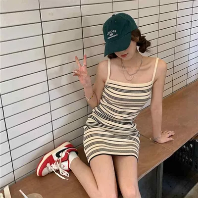 キャミソールワンピース レディース ストライプ ノースリーブ ロング丈 タイトシルエット シンプルベーシック定番スタンダードナチュラルカジュアル普段使い