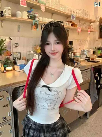 Tシャツ レディース 半袖ショート丈 猫プリント リボン ホワイトガーリーナチュラル カジュアルシンプルベーシック定番スタンダード普段使いおしゃれお出かけ着回し大人カジュアル