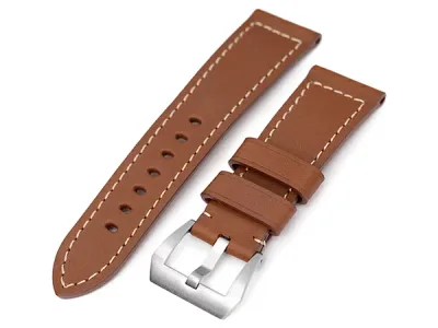 22mm MiLTAT 時計ベルト バレニアレザー ブラウン ベージュステッチ ブラッシュドバックル パネライ40mm他