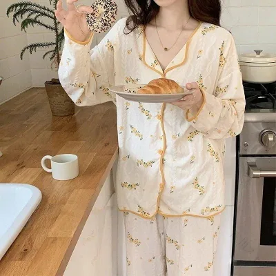 パジャマ ルームウェア レディース 上下セット 綿 春 秋 冬 夏 長袖 ゆったり 大きいサイズ お尻隠れ 花柄 ロングパンツ ズボン 部屋着 寝巻き コットン パジャマセット リラックスウェ