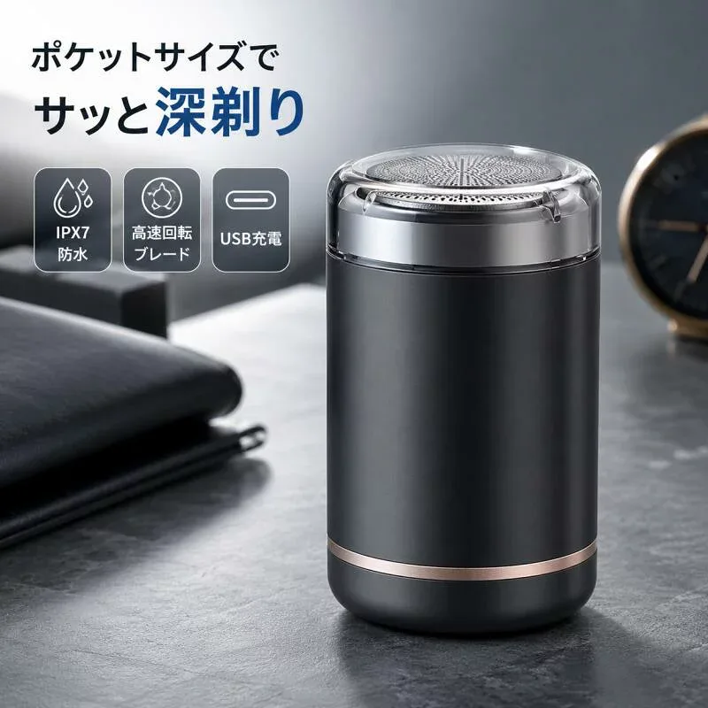 シェーバー メンズ 電気シェーバー ミニシェーバー 回転式 深剃り 携帯髭剃り 小型 USB充電 IPX7防水 コンパクト 軽量 お手入れ簡単 出