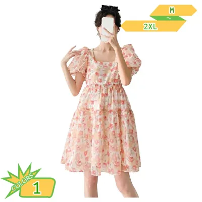 500円OFFクーポン マタニティワンピース 妊婦服 体型カバー ゆったり スクエアネック 半袖 パフスリーブ 花柄 ミニ丈 サマーワンピース レトロ フェミニン カジュアル お出かけ 春夏 大きいサイズ レディース 普段着 ルームウェア takushistore