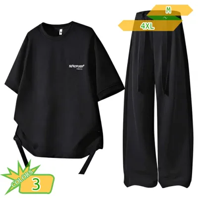 500円OFFクーポン セットアップ メンズ 夏服 半袖 ゆったり 体型カバー スウェット 上下セット Tシャツ ワイドパンツ ストレート カジュアル ルームウェア 部屋着 スポーツウェア 薄手 大きいサイズ takushistore