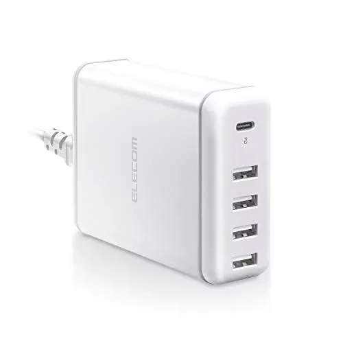 エレコム USB コンセント 充電器 合計60W ( USB PD対応 ) Type-C 1 / USB-A 4 iPhone 16 15 14 Android タブレット 対応 ホワイト EC-ACD02WH