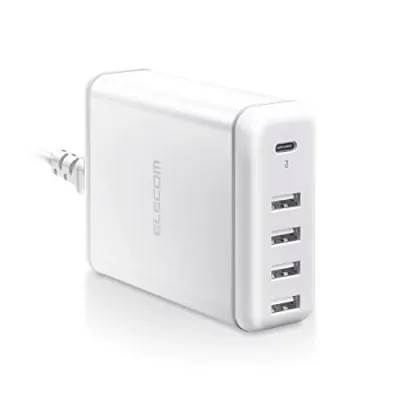 エレコム USB コンセント 充電器 合計60W ( USB PD対応 ) Type-C 1 / USB-A 4 iPhone 16 15 14 Android タブレット 対応 ホワイト EC-ACD02WH