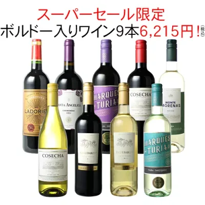【スーパーSALE限定半額】【送料無料】ワインセット 家飲み ワイン 9本 セット ボルドー入 赤ワイン 白ワイン デイリーワイン 飲み比べ パーティー おうちで満喫 ギフト 御祝 誕生日 結婚祝い 第112弾