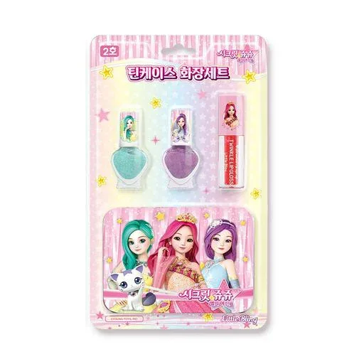 リトルブリング ティンケースメイクアップセット Secret Jouju キッズコスメ 4才以上 子供用 女の子 プリンセス メイクセット 誕生日 (GREEN&PURPLE)