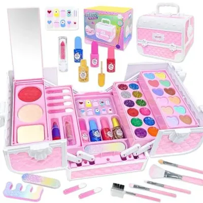 VBACALA メイクおもちゃ 色が付ける お化粧セット キッズ メイクアップ 3段 化粧ボックス ドレッサー 女の子 メイク道具 コスメ なりきり おままごとセット ごっこ遊び プリンセス おもちゃ…