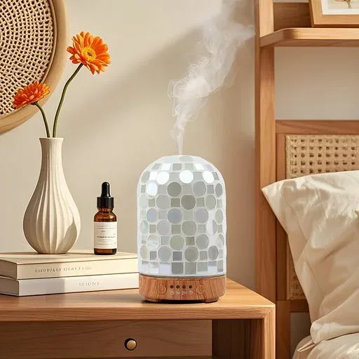 VOREEN アロマディフューザー 超音波加湿器 卓上小型 100ml ガラス工芸 暖色グラデーションライト USB給電 空焚き防止 低騒音 ミスト調整 寝室・オフィス・ギフト用 芳香器 ホワイト