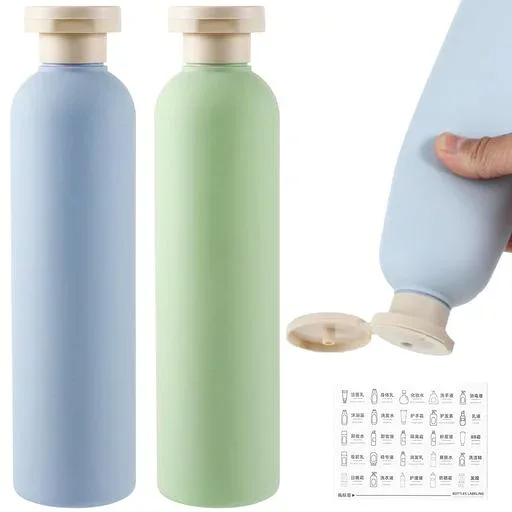 詰め替え用 シャンプー・コンディショナー ボトル 400ml 2本セット 旅行用 携帯 大容量 漏れ防止 おしゃれ (グリーン+ブルー)