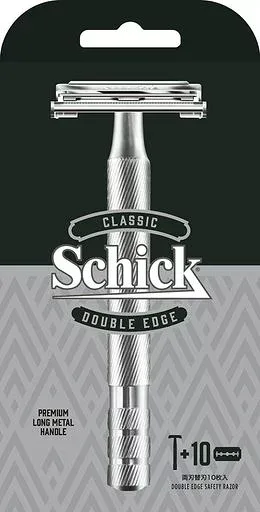 Schick(シック) クラシック ダブルエッジ 両刃 ホルダー(刃付き+替刃10コ入) シルバー メタル 髭剃り カミソリ