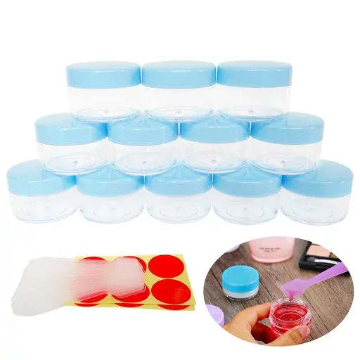 Wopanxye 12個セット 15ml 化粧品小分けケース クリームケース リップクリーム 化粧品用小分け容器 詰め替え容器 旅行 小物用収納ボ 便利グッズ クリーム用容器 透明収納ケース ブルーい蓋付…