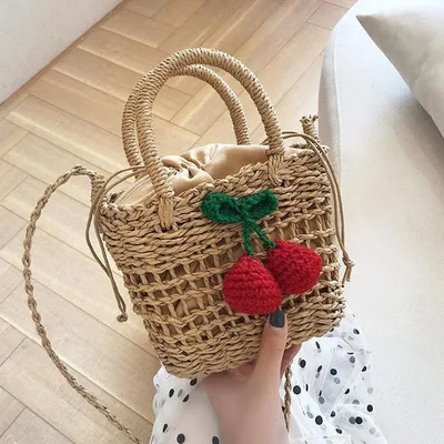 かごバッグ レディース ショルダーバッグ 斜めがけ 麦わらバッグ ピクニック 手提げ 海 ビーチ 夏バッグ 麦わらバッグ 軽量 かわいい 草編みバッグ