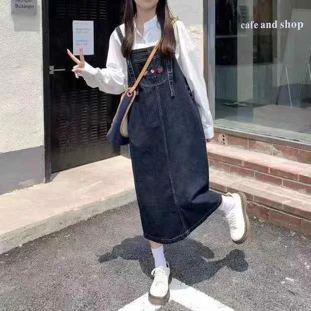ワンピース レディース デニム ジャンパースカート 大きいサイズ Aライン ゆったり 無袖 膝丈 ミモレ丈 コットン ブルー かわいい カジュアル