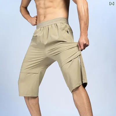 ハーフパンツ メンズ 男性用 7分丈パンツ 夏 接触冷感 伸縮性 イージーパンツ スポーツ 普段使い カーキ色 グレー 黒