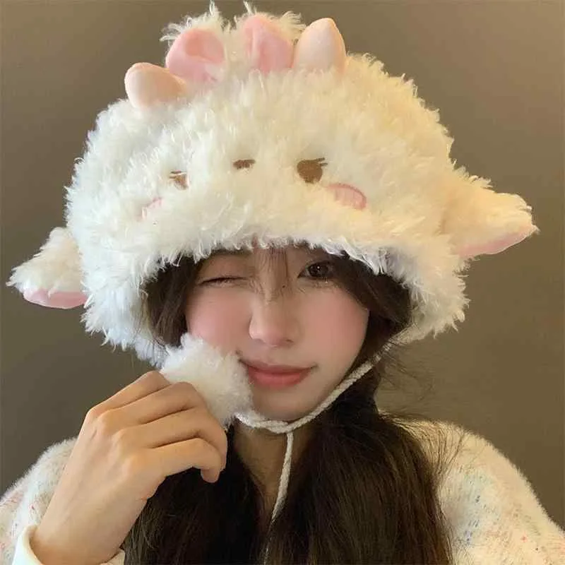 帽子 レディース 秋冬 小顔効果 かわいい 羊耳付き ボア 防寒 イヤーマフ ウォーマー 暖かい ふわふわ もこもこ ハット