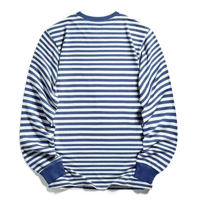Tシャツ メンズ 男性用 長袖 海魂衫 ストライプ トップス カットソー 綿100% レトロ 中国風 ブルー ホワイト カジュアル