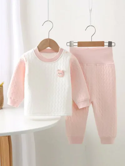 ベビー服 秋冬 子供用 あったか 長袖インナー 上下セット 赤ちゃん 高腰 腹巻き 肩開き 綿100% パジャマ ピンク イエロー ブルー 66cm 73cm 80cm 90cm 100cm