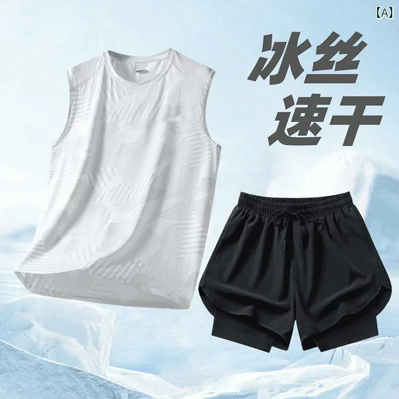 メンズ スポーツウェア セットアップ ノースリーブ Tシャツ タンクトップ ショートパンツ ハーフパンツ 接触冷感 吸湿速乾 トレーニング ランニング バスケットボール 普段使い 部屋着 ポリエステル ブラック ホワイト グレー ブルー グリーン 大きい