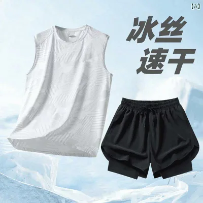 メンズ スポーツウェア セットアップ ノースリーブ Tシャツ タンクトップ ショートパンツ ハーフパンツ 接触冷感 吸湿速乾 トレーニング ランニング バスケットボール 普段使い 部屋着 ポリエステル ブラック ホワイト グレー ブルー グリーン 大きい
