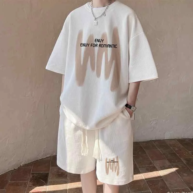 セットアップ メンズ 男性用 ワッフル 接触冷感 半袖Tシャツ ショートパンツ 上下セット スポーツ 運動着 部屋着 ルームウェア 春夏 ブラック ホワイト グレー