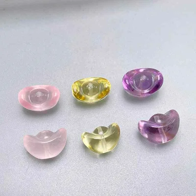 水晶 パーツ 紫水晶 粉水晶 レモン水晶 元宝 ビーズ DIY アクセサリー 手作り 彫刻 ファッション 通勤