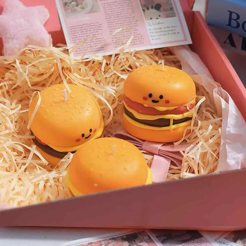 アロマキャンドル かわいい スマイル ハンバーガー 大豆ワックス 手作り 雑貨 オブジェ 英国梨とフリージア