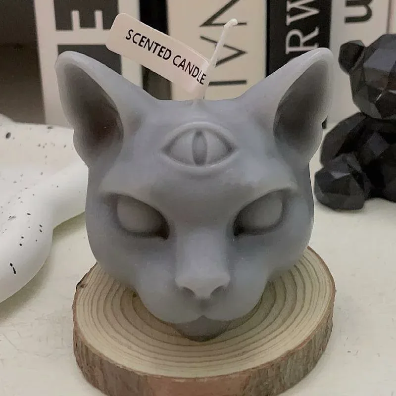 アロマキャンドル ハロウィン 猫 ネコ 円柱形 大豆ワックス 手作り 雑貨 白色 灰色 黒色