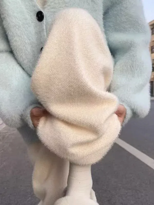 パンツ レディース 秋冬 暖かい 防寒 ゆったり ニットパンツ ワイドレッグ ストレート ロングパンツ ラウンジパンツ 部屋着 リラックス イージーパンツ