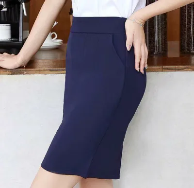 Skirt, Women's, Black, High Waist, Tight Skirt, Professional Skirt, Knee Length Skirt, Navy, Office, Formal, Polyester, Plain, Switching, Elegant, Commuting
