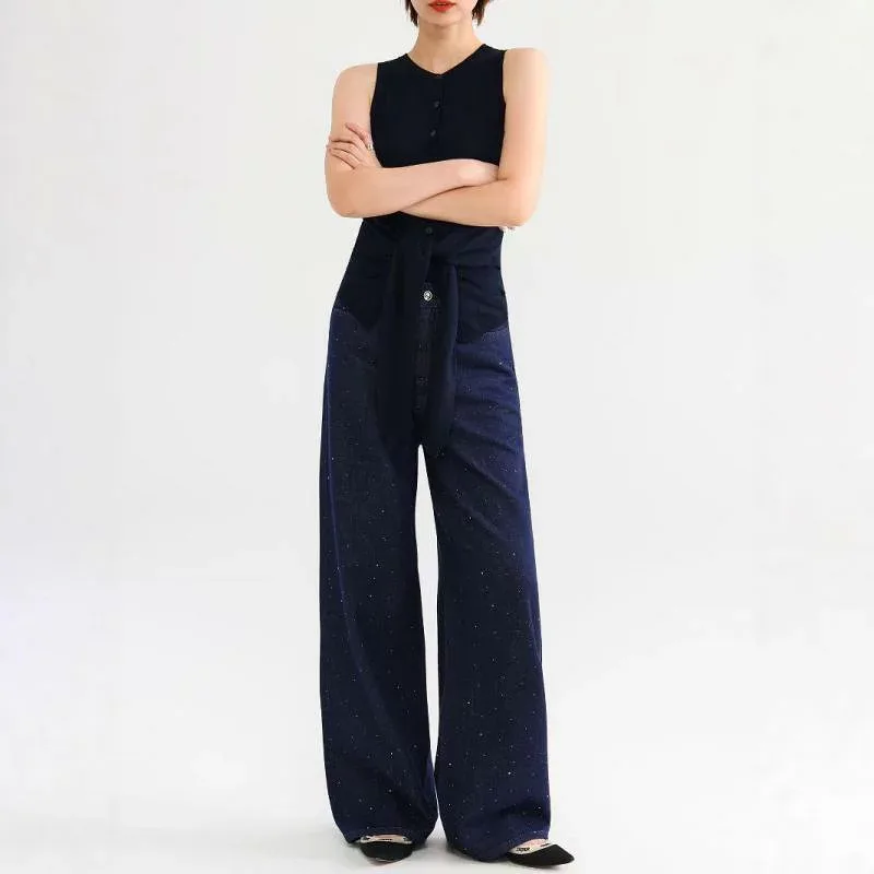 デニム レディース ハイウエスト ワイドレッグ ジーンズ パンツ ズボン Gパン 長ズボン ゆったり ルーズ ストレート ウォッシュ加工 カジュアル 韓国ファッション