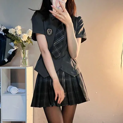 シャツ レディース JK 制服 スクエアネック 長袖 パフスリーブ トップス コットンブレンド ショート丈 ブラウス グレー 白 かわいい ガーリー フェミニン