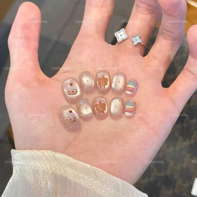 つけ爪 レディース かわいい ショート ベア くま ケーキ スイーツ 10枚入 シンプル ドット カジュアル