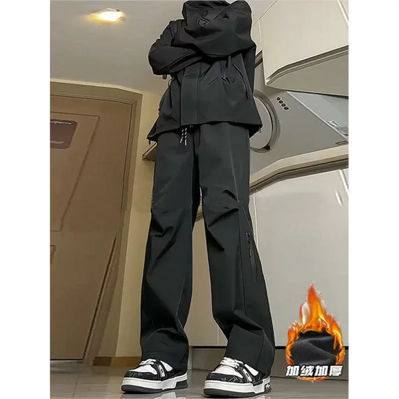 パンツ 男性用 防風 防水 登山パンツ ストレート 美式 カーゴパンツ 裏起毛 秋冬 アウトドア ワークパンツ
