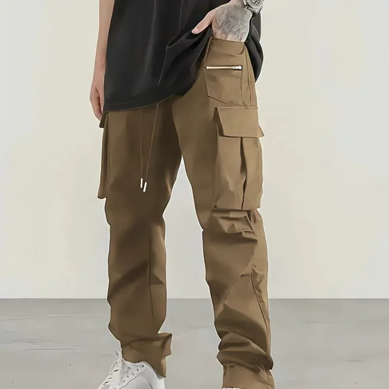 パンツ 男性用 ワークパンツ カーゴパンツ ロングパンツ スポーツ カジュアル 多ポケット ポリエステル 無地 普段使い アウトドア 春秋 グレー ブラック カーキ グリーン