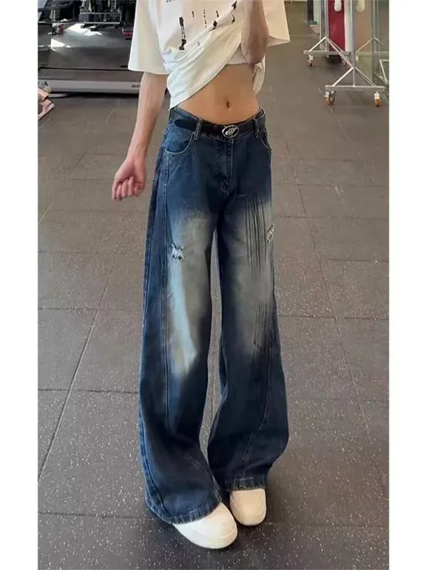 ジーンズ メンズ 男性用 デニム ジーパン ワイド バギーパンツ ストレート ルーズ ゆったり 薄手 ウォッシュ加工 ダメージ加工 ヴィンテージ風 アメカジ ワークパンツ 春夏