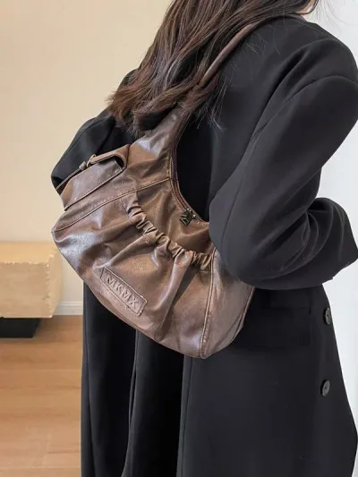 バッグ レディース 鞄 レトロ ミラード 腋下バッグ 大容量 ハンドバッグ PU レザー ショルダーバッグ 黒色 コーヒー色 カーキ色 秋冬 デイリーユース