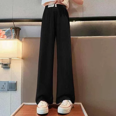 パンツ 女の子 ワイドパンツ 春夏 薄手 韓国風 キッズ 子供 ジーパン ジーンズ ロングパンツ パンツ ボトムス ゆったり カジュアル シンプル ウエストゴム ストレッチ 伸縮性 普段使い デイリー