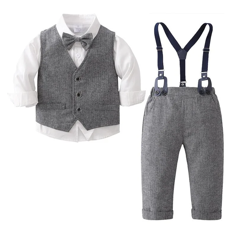 【3点セット】キッズ 子供 フォーマル スーツ 男の子 シャツ 長袖 子供服 紳士服 上下セット 洋服 ベビー 赤ちゃん セットアップ 可愛い 結婚式 七五三 入学式 入園式 百日祝い お宮参り 卒園式 幼稚園 おしゃれ サスペンダー 80 90 100 110 120
