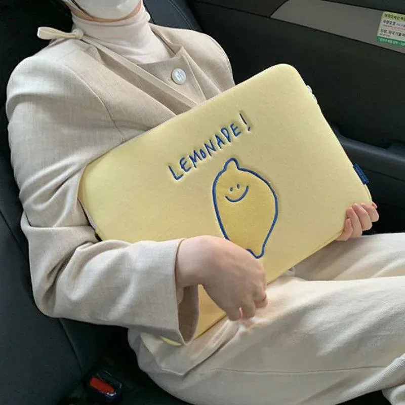 ノートPCケース タブレットケース 男女兼用 レモン刺繍 韓国風デザイン コーデュロイ インナーケース 保護ケース 10インチ 11インチ 14