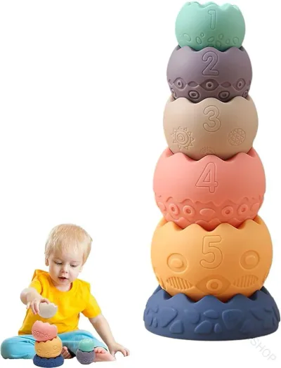 積み木 赤ちゃん 知育 プレゼント シリコン 卵形 6pcs 減圧 ブロック 玩具 ソフト お風呂 誕生日 柔らかい グッズ 用 出産祝い