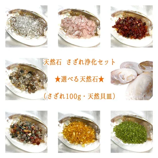 【タイムセール】 パワーストーン 天然石 さざれ浄化セット ★選べる天然石★(さざれ100g・天然貝皿) 水晶 ローズクォーツ 赤メノウ ペリドット 【ネコポス便不可】