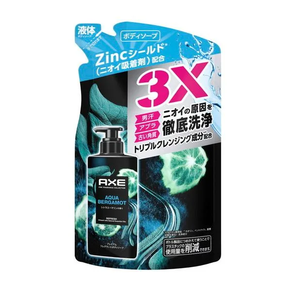 (送料無料)ユニリーバ アックス AXE プレミアムフレグランス ボディソープ アクアベルガモット つめかえ用 350g 1個